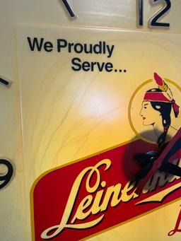 Original 1960s Leinenkugel's Beer Advertising Plastic Lighted Advertising Bar Clock