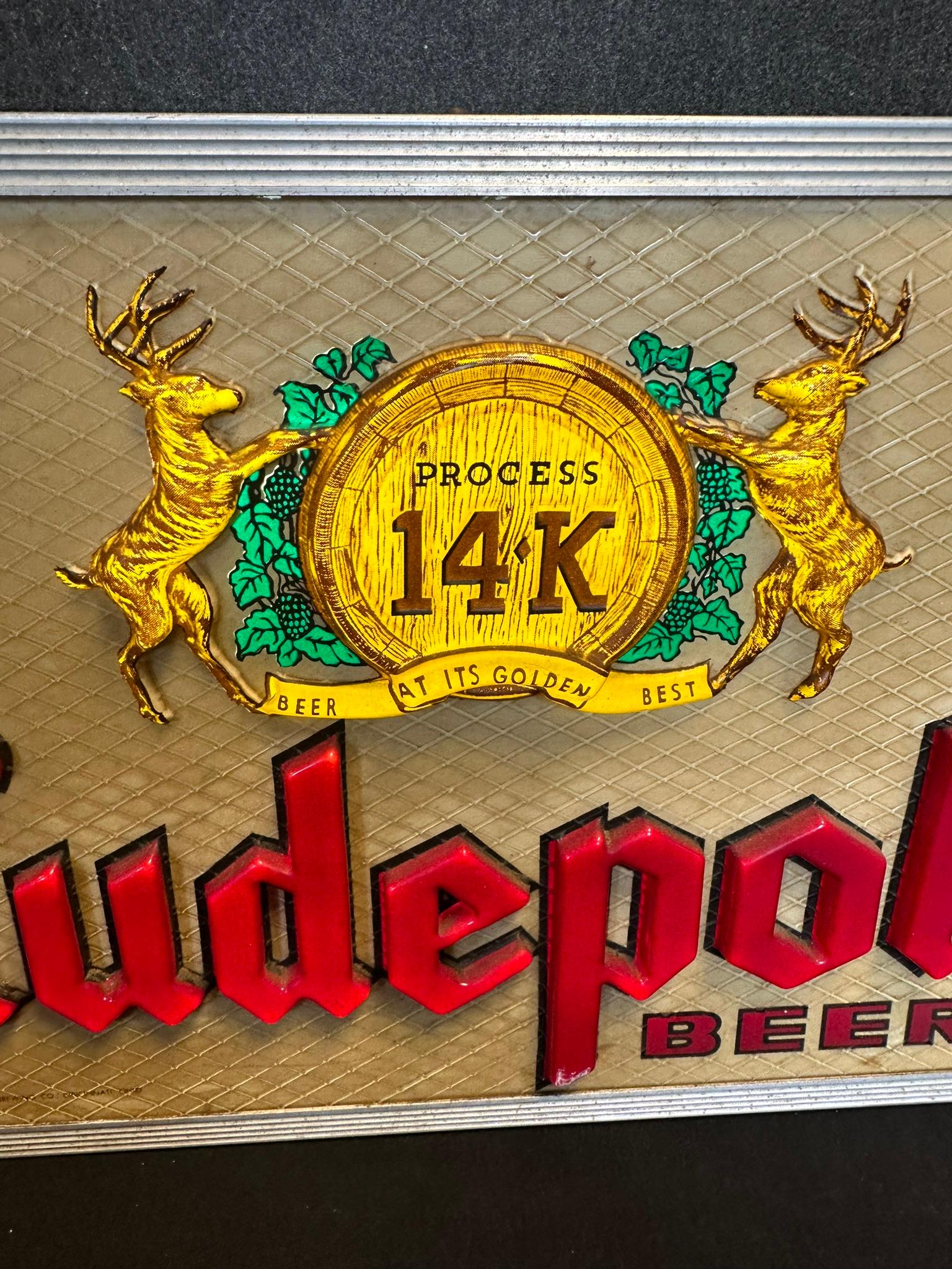 1960s Hudepohl Beer Hanging Lighted Advertising Bar Sign