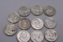 11 Franklin Silver Half Dollar Coins