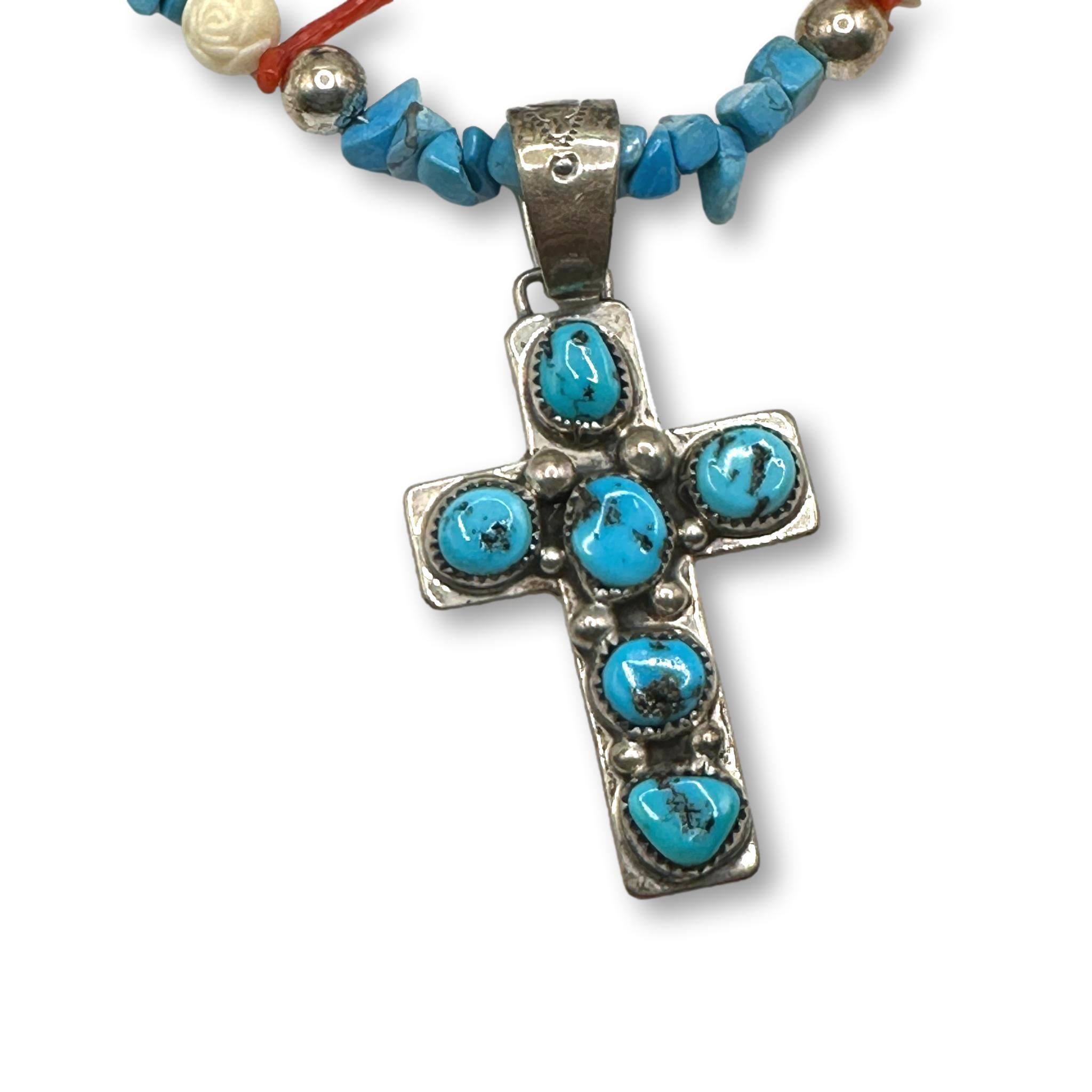 Southwestern Tommy Moore Turquoise, Coral and Sterling Silver Double Stand Necklace