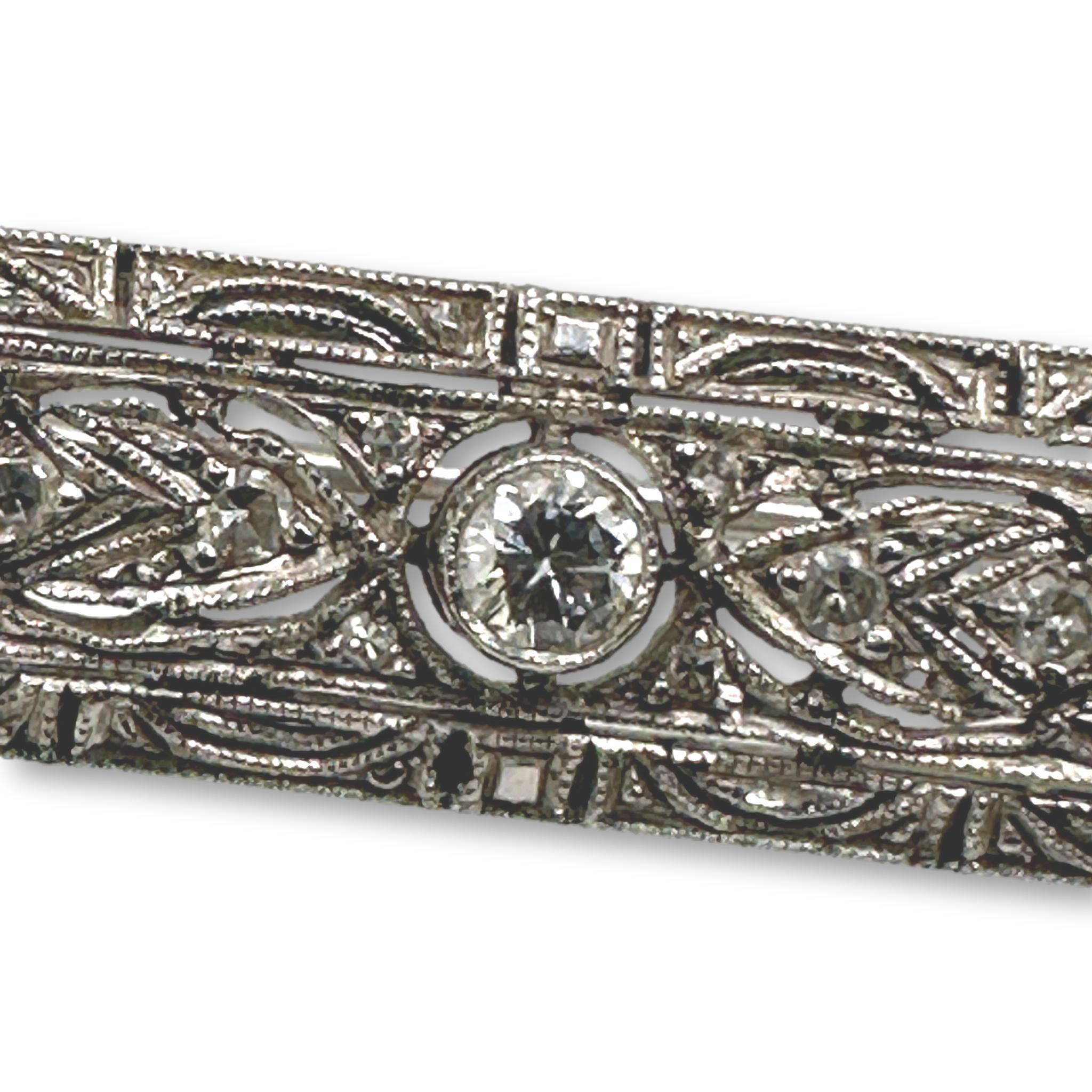 14K White Gold and Diamond Antique Bar Pin