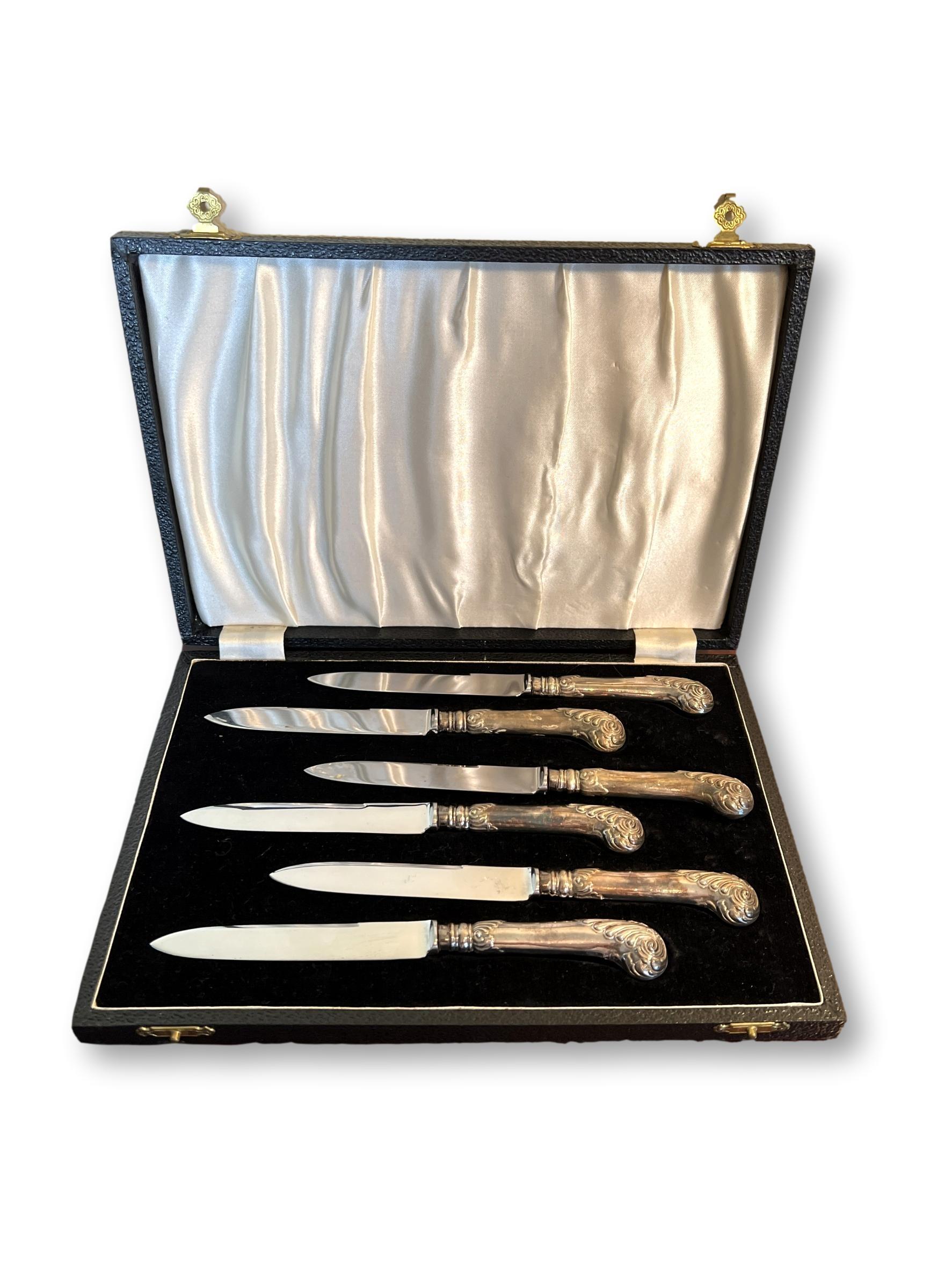 Vintage Boxed Set of English Sheffield Silver Knives