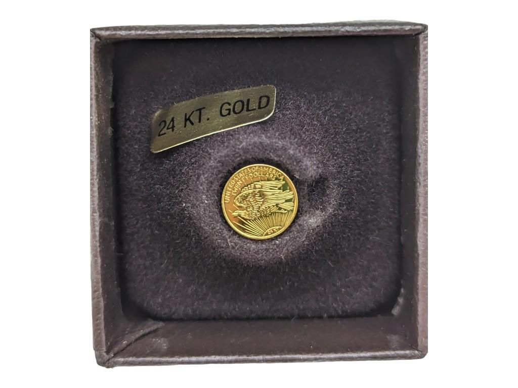 FEATURE 24K Gold Miniature St. Gaudens Coin - 0.65 grams