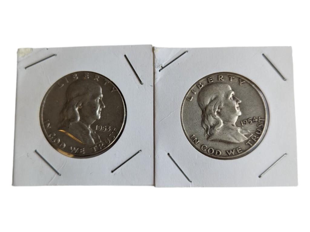 Lot of 2 Franklin Half Dollars - 1953 & 1954