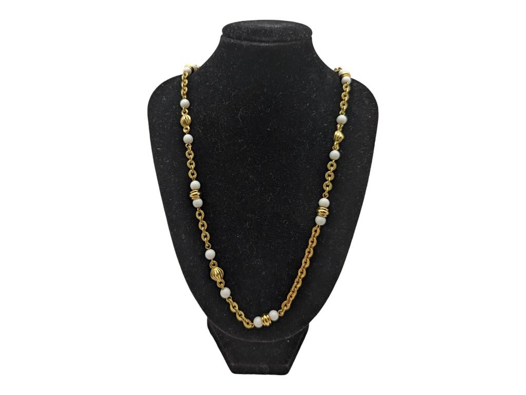 Gold tone & White Beaded Necklace