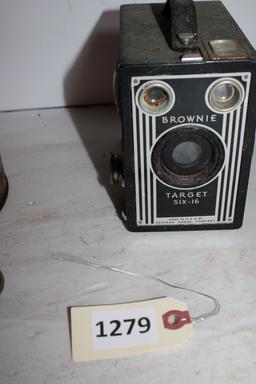 Red Man Tin with Collector belt buckle and Brownie Antique Camera