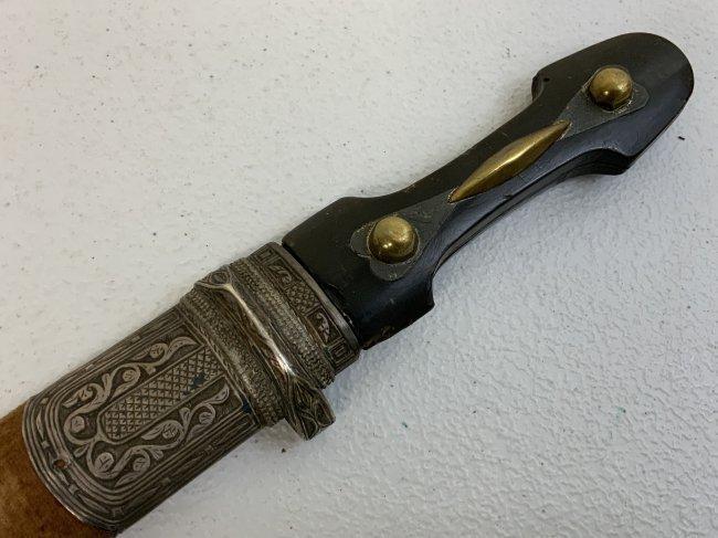 ANTIQUE RUSSIAN COSSACK CAUCASIAN KINJAL DAGGER SILVER NIELLO FITTINGS