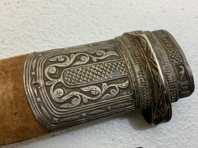 ANTIQUE RUSSIAN COSSACK CAUCASIAN KINJAL DAGGER SILVER NIELLO FITTINGS