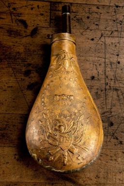 Early American Brass Gun Powder Flask