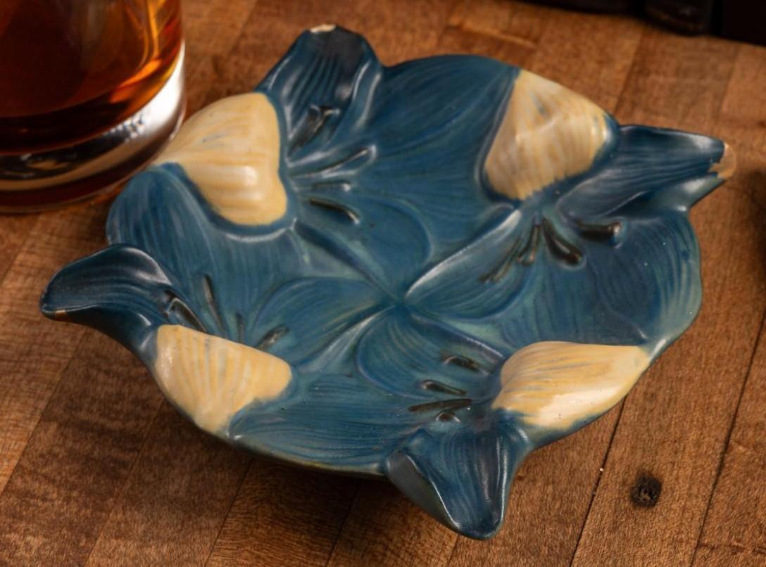 Vintage Blue Clayware Ashtray