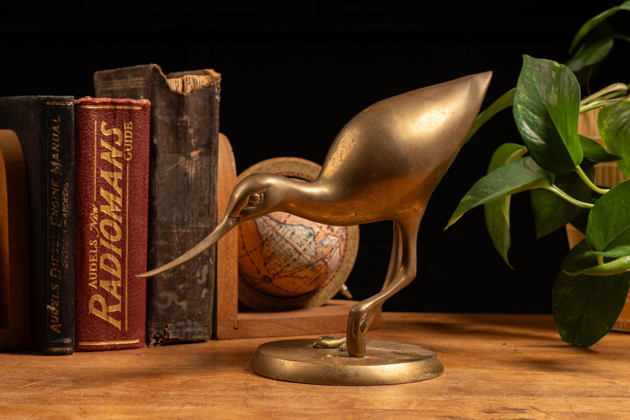 Mid Century Brass Heron on Stand