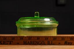 Antique Uranium Glass Round Lidded Dish by Hazel Atlas