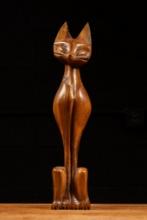 Vintage Carved Teak Siamese Cat Sculpture