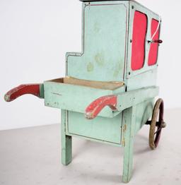 Doll size wood wind up music cart