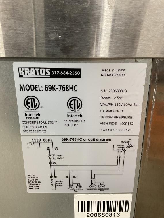Kratos 2-Door Undercounter Cooler, 115v