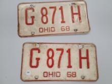 vintage 1968 OHIO license car plates set