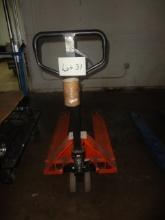 ORANGE 4000LB MANUAL PALLET JACK.