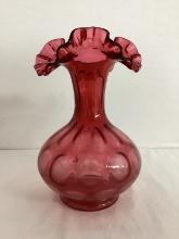Fenton Cranberry Ruffled Edge Vase