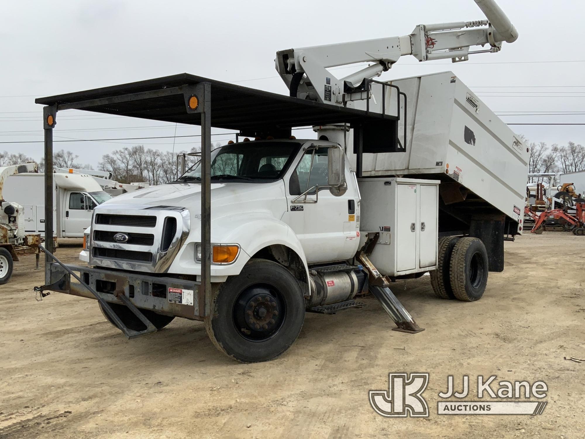 (South Beloit, IL) Altec LR756, Over-Center Bucket Truck mounted behind cab on 2013 Ford F750 Chippe