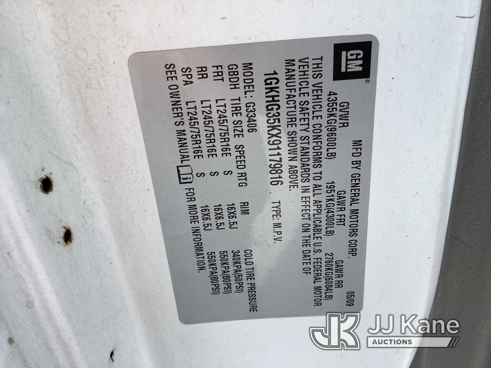 (Chester Springs, PA) 2009 GMC Savana G3500 Cargo Van Runs & Moves, Check Engine Light Blinking, Tra