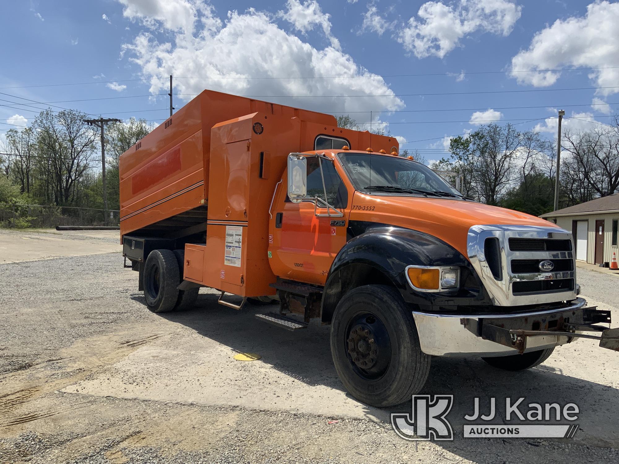 (Fort Wayne, IN) 2013 Ford F750 Chipper Dump Truck Runs, Moves & Operates) (PTO Cable Partially Seiz