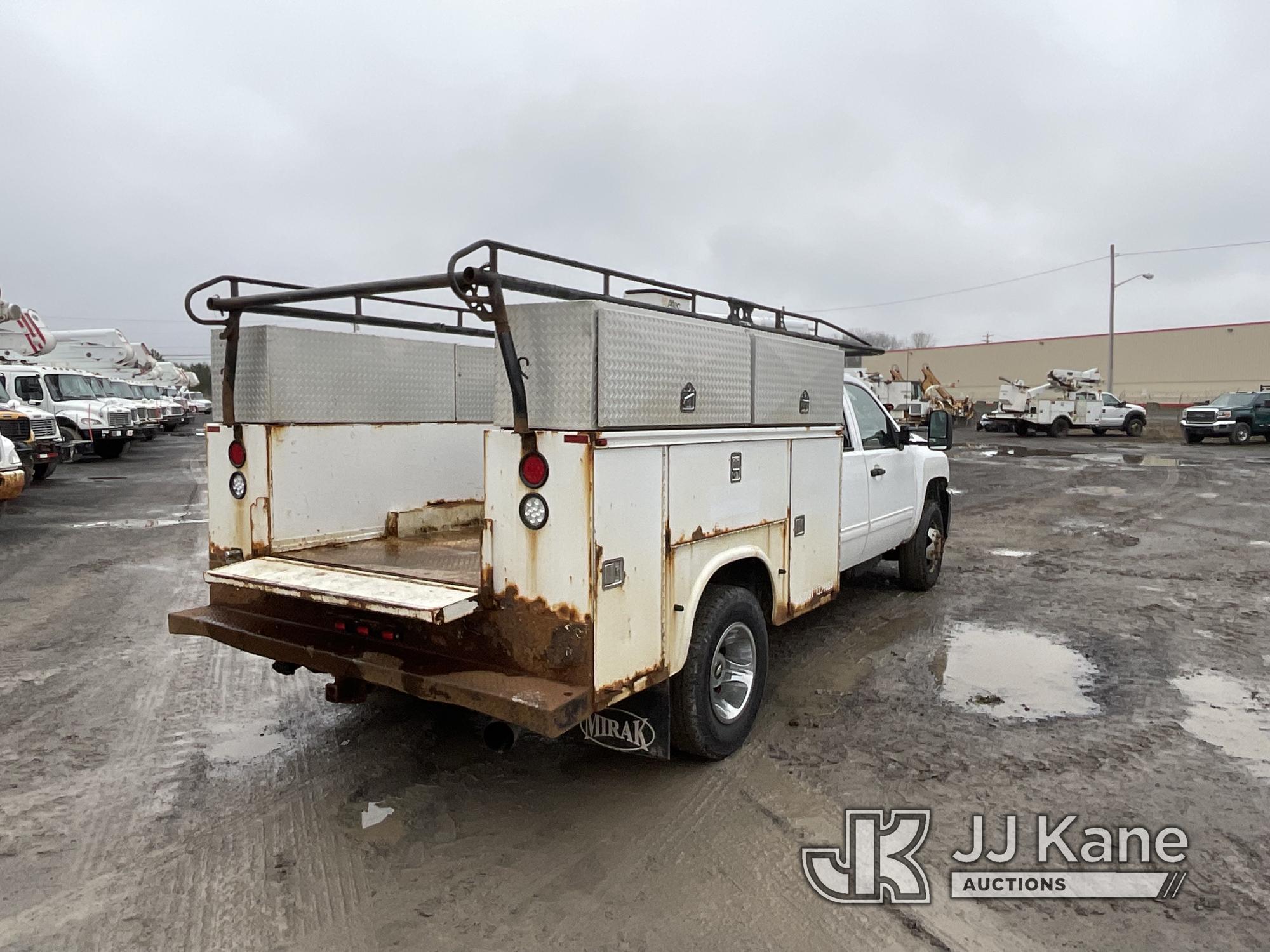 (Rome, NY) 2011 Chevrolet Silverado 3500HD 4x4 Crew-Cab Service Truck Runs & Moves, Engine Light On,