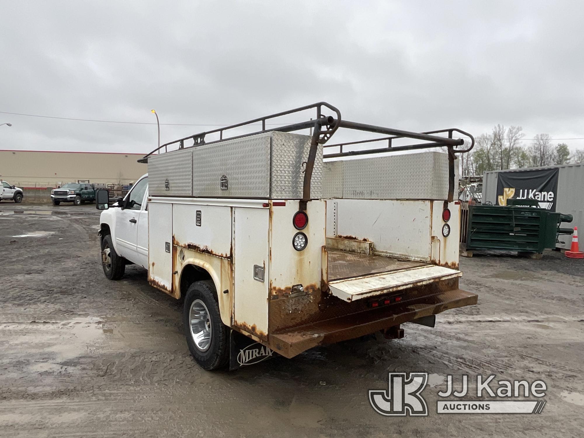 (Rome, NY) 2011 Chevrolet Silverado 3500HD 4x4 Crew-Cab Service Truck Runs & Moves, Engine Light On,