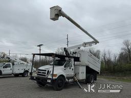 (Fort Wayne, IN) Altec LR756, Over-Center Bucket Truck mounted behind cab on 2015 Ford F750 Chipper