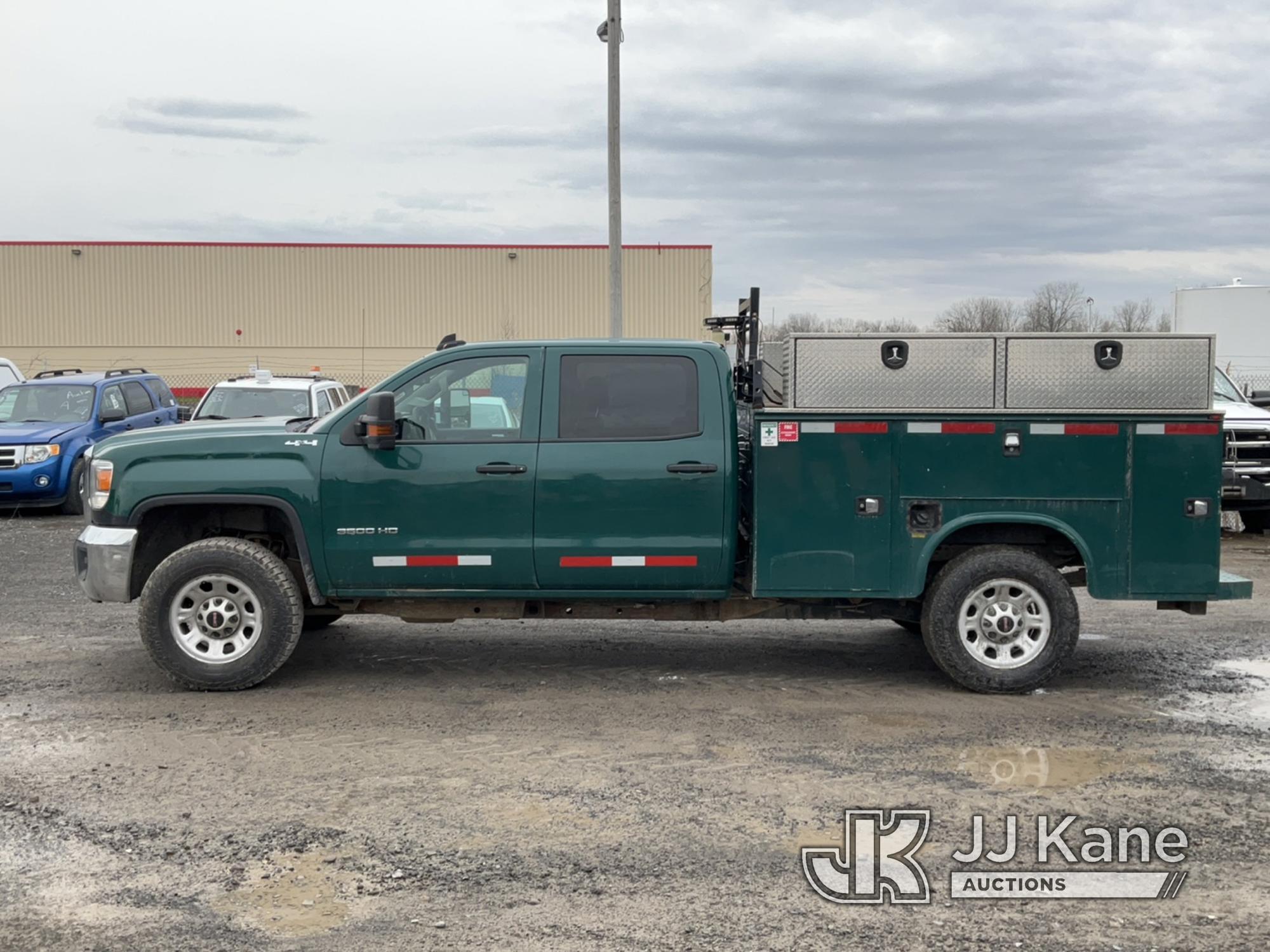 (Rome, NY) 2018 GMC Sierra 3500 4x4 Crew-Cab Service Truck Runs, Bad Trans, Does Not Move, Body & Ru