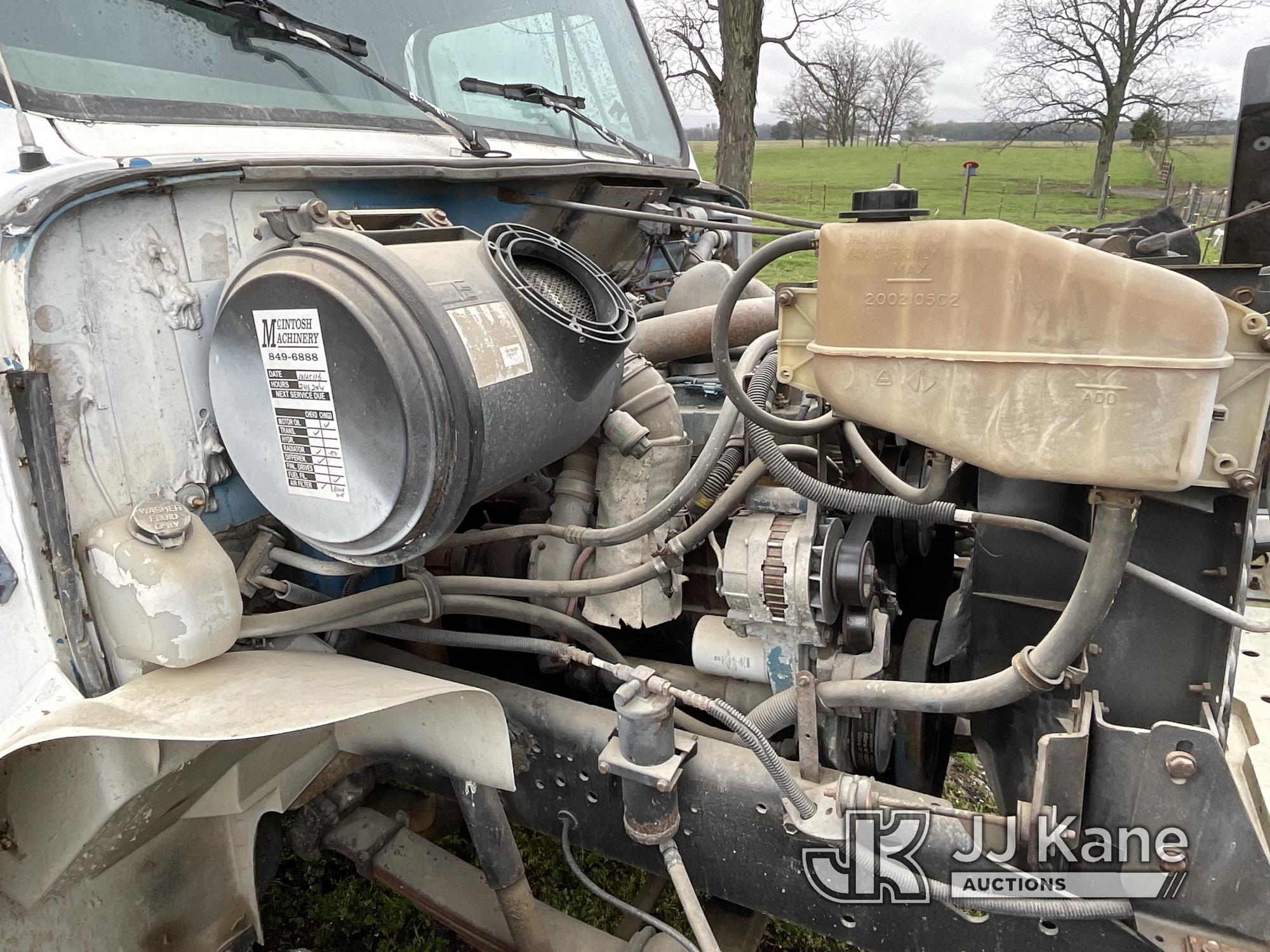 (Orleans, IN) 2000 International 4900 Reel Loader Truck, Reel With Pipe Will Be Removed. Water Tank