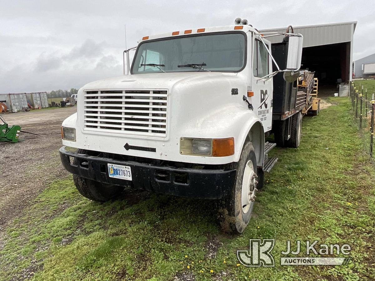 (Orleans, IN) 2000 International 4900 Reel Loader Truck, Reel With Pipe Will Be Removed. Water Tank