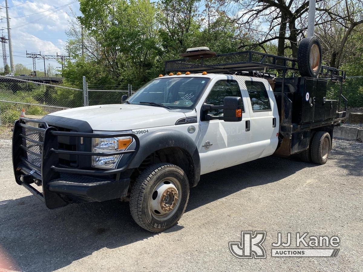 (Plymouth Meeting, PA) 2016 Ford F550 4x4 Crew-Cab Flatbed Truck Runs & Moves, Check Engine Light On