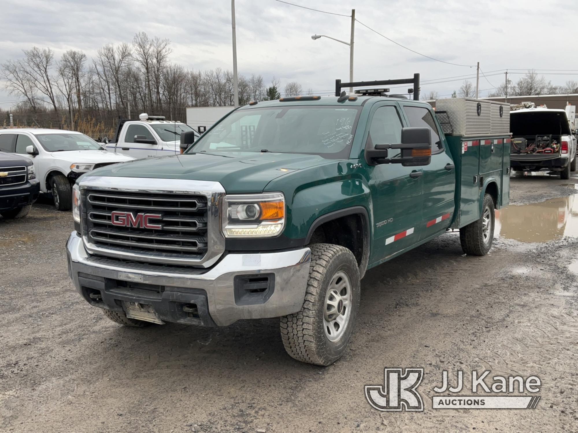 (Rome, NY) 2018 GMC Sierra 3500 4x4 Crew-Cab Service Truck Runs, Bad Trans, Does Not Move, Body & Ru