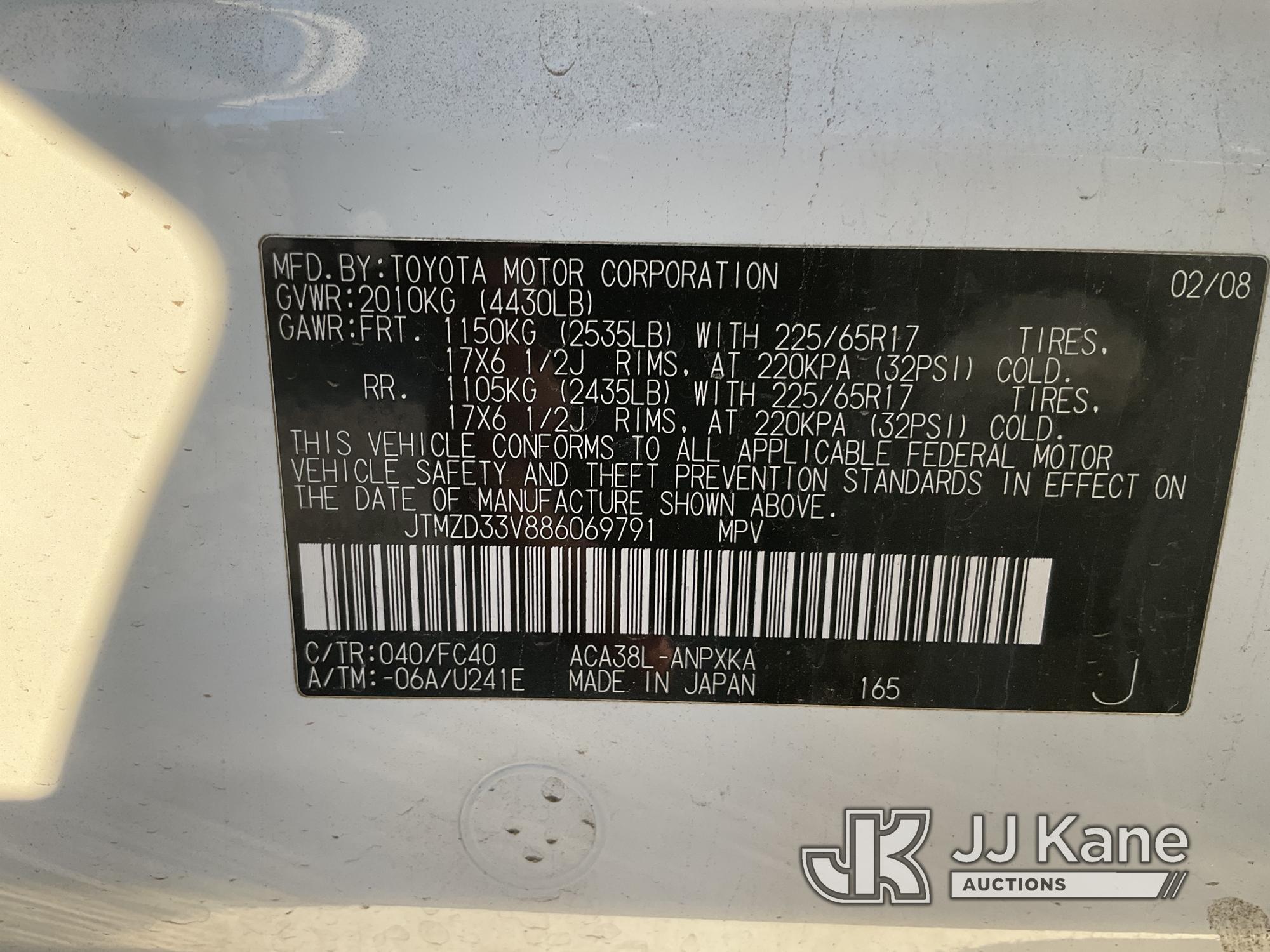 (Jurupa Valley, CA) 2008 TOYOTA RAV4 2WD SUV 4-Door Sport Utility Vehicle Cranks Does Not Start, Int