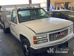 (Jurupa Valley, CA) 1995 GMC Sierra 3500 Flatbed Truck Runs Rough) (Interior Is Worn , Paint Damage,