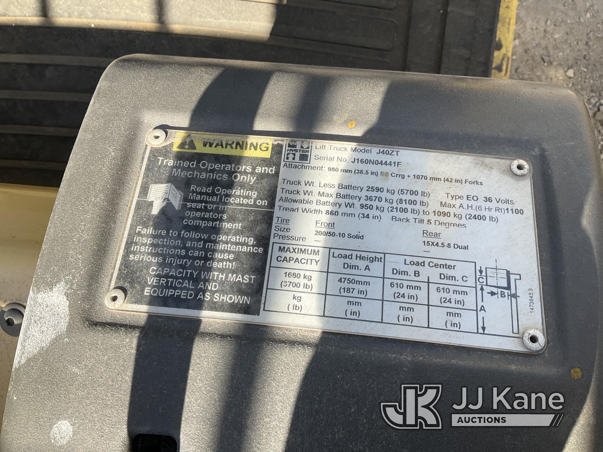 (Jurupa Valley, CA) 2008 Hyster J40ZT EV Solid Tired Forklift Starts Does Not Operate