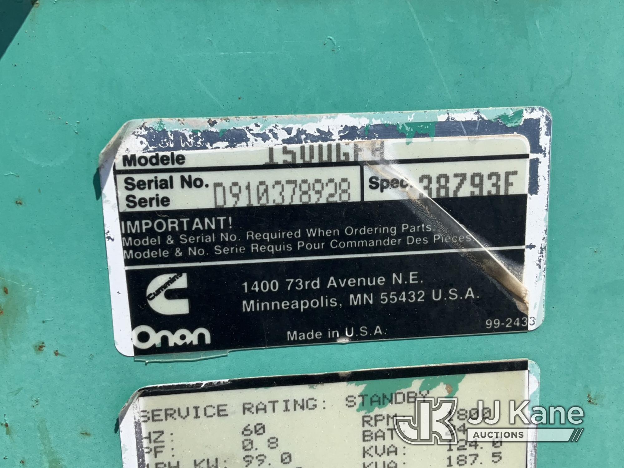 (Salt Lake City, UT) Onan Generator Not Running, Condition Unknown, Rust