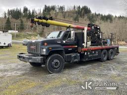 (Tacoma, WA) Telescopic Sign Crane rear mounted on 1996 GMC C7500 Flatbed/Utility Truck Runs, Moves)