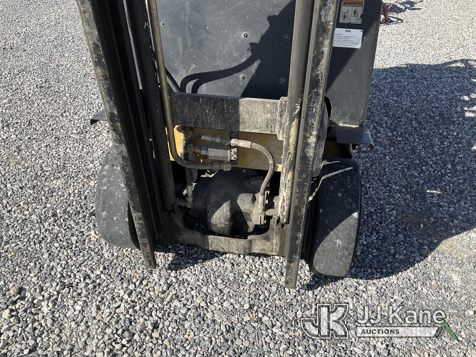 (Las Vegas, NV) 1997 Yale GLC050 Solid Tired Forklift, 5,000 Lb. Missing LPG Tank Jump To Start, Run