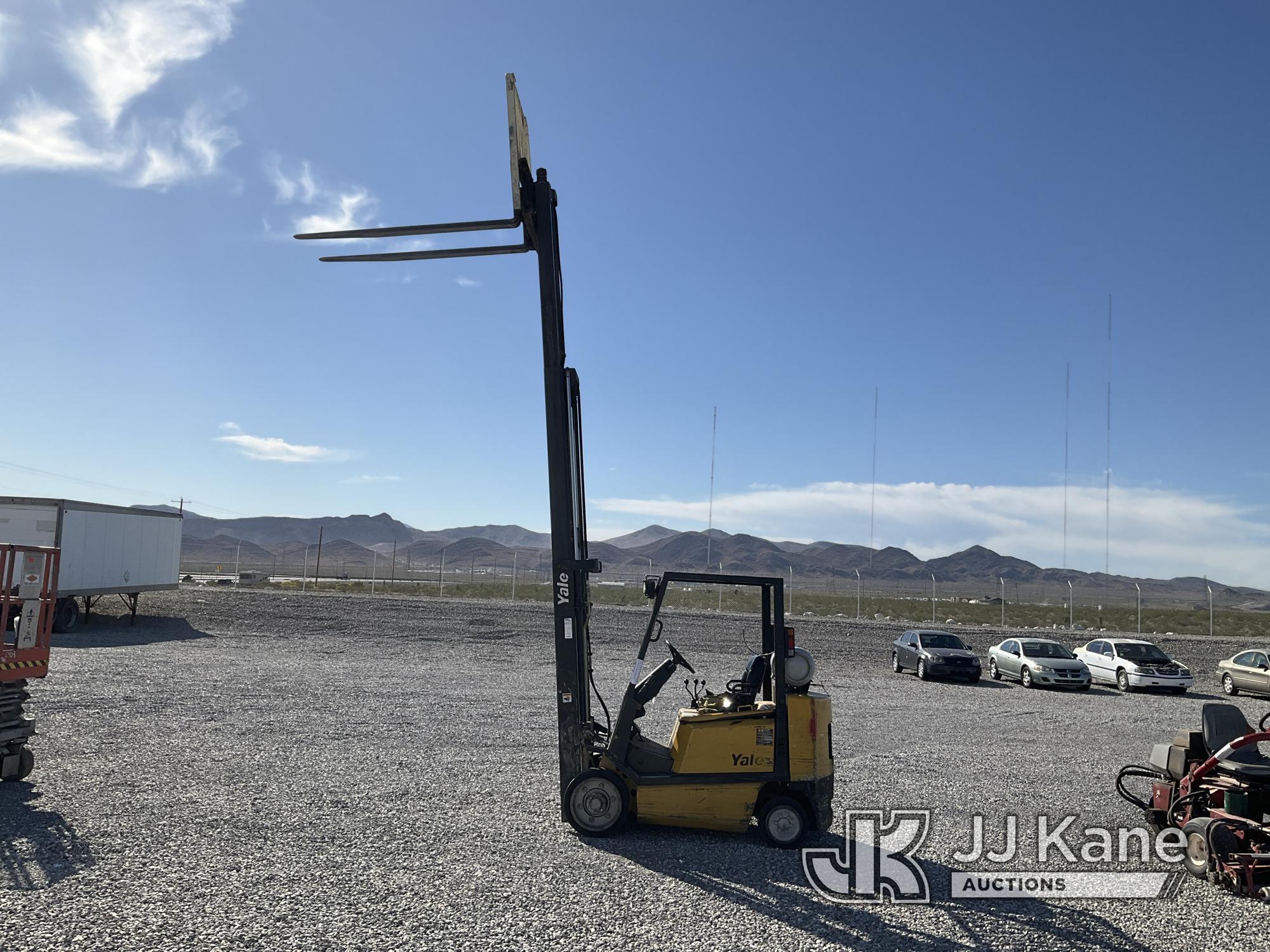 (Las Vegas, NV) 1997 Yale GLC050 Solid Tired Forklift, 5,000 Lb. Missing LPG Tank Jump To Start, Run