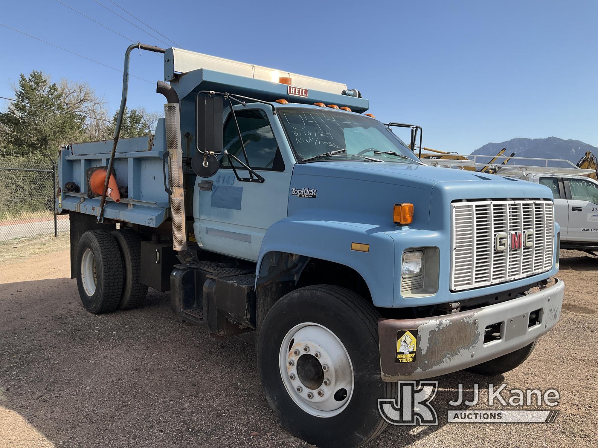 (Castle Rock, CO) 1994 GMC Topkick Dump Truck Runs & Moves) (Concrete Blocks in Dump Bed, Dump Funct