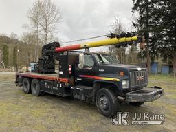 (Tacoma, WA) Telescopic Sign Crane rear mounted on 1996 GMC C7500 Flatbed/Utility Truck Runs, Moves)