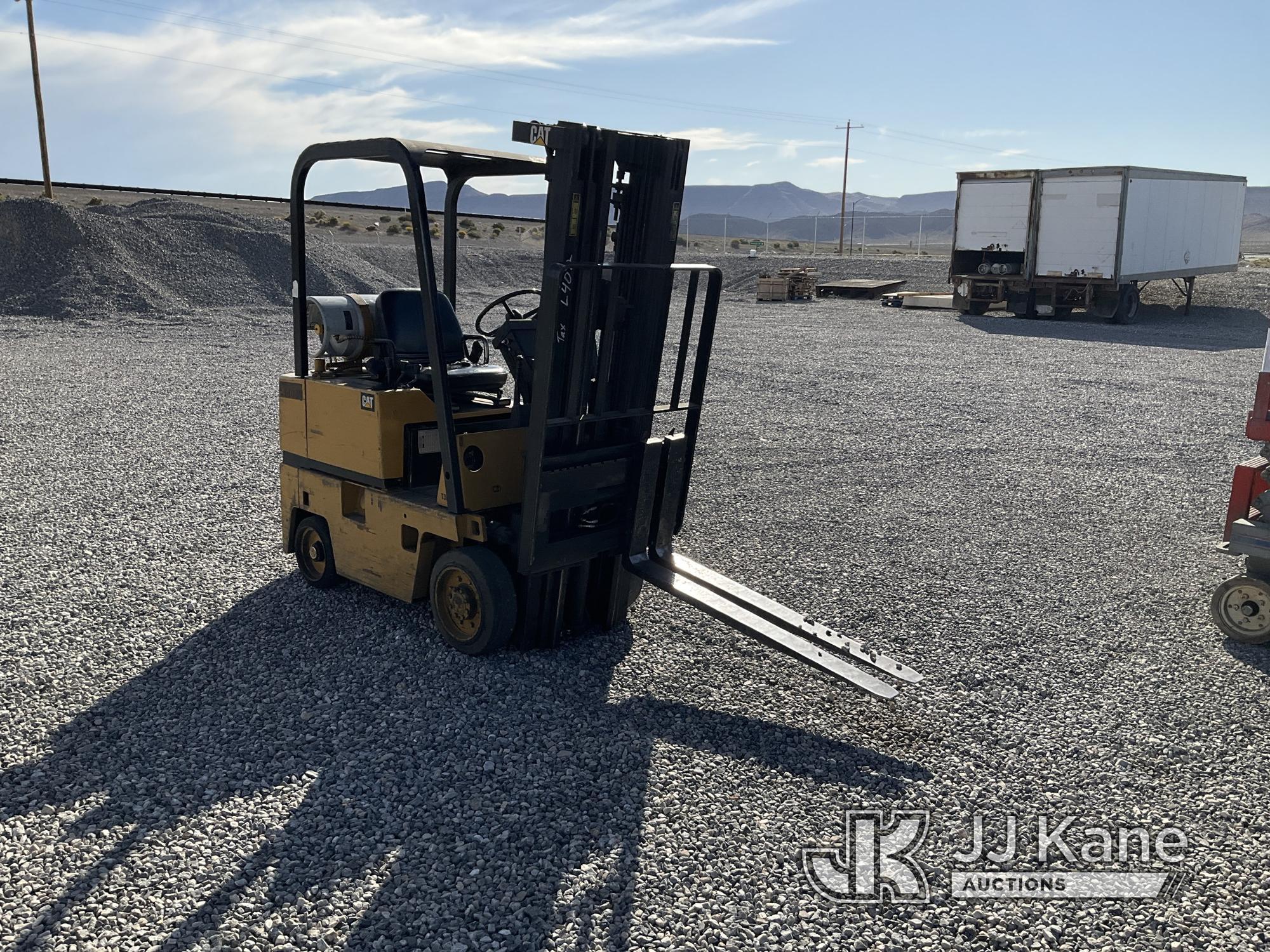 (Las Vegas, NV) 1992 Cat T30D Solid Tired Forklift, 3,000 Lb. Missing LPG Tank No Battery, Jump To S