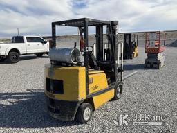 (Las Vegas, NV) 1997 Yale GLC050 Solid Tired Forklift, 5,000 Lb. Missing LPG Tank Jump To Start, Run