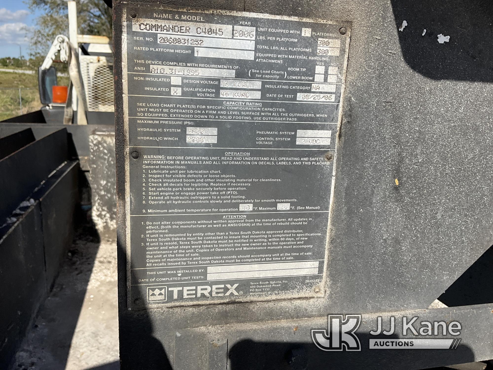 (Westlake, FL) Terex Commander 4045, Digger Derrick rear mounted on 2007 Freightliner M2 106 4x4 Fla