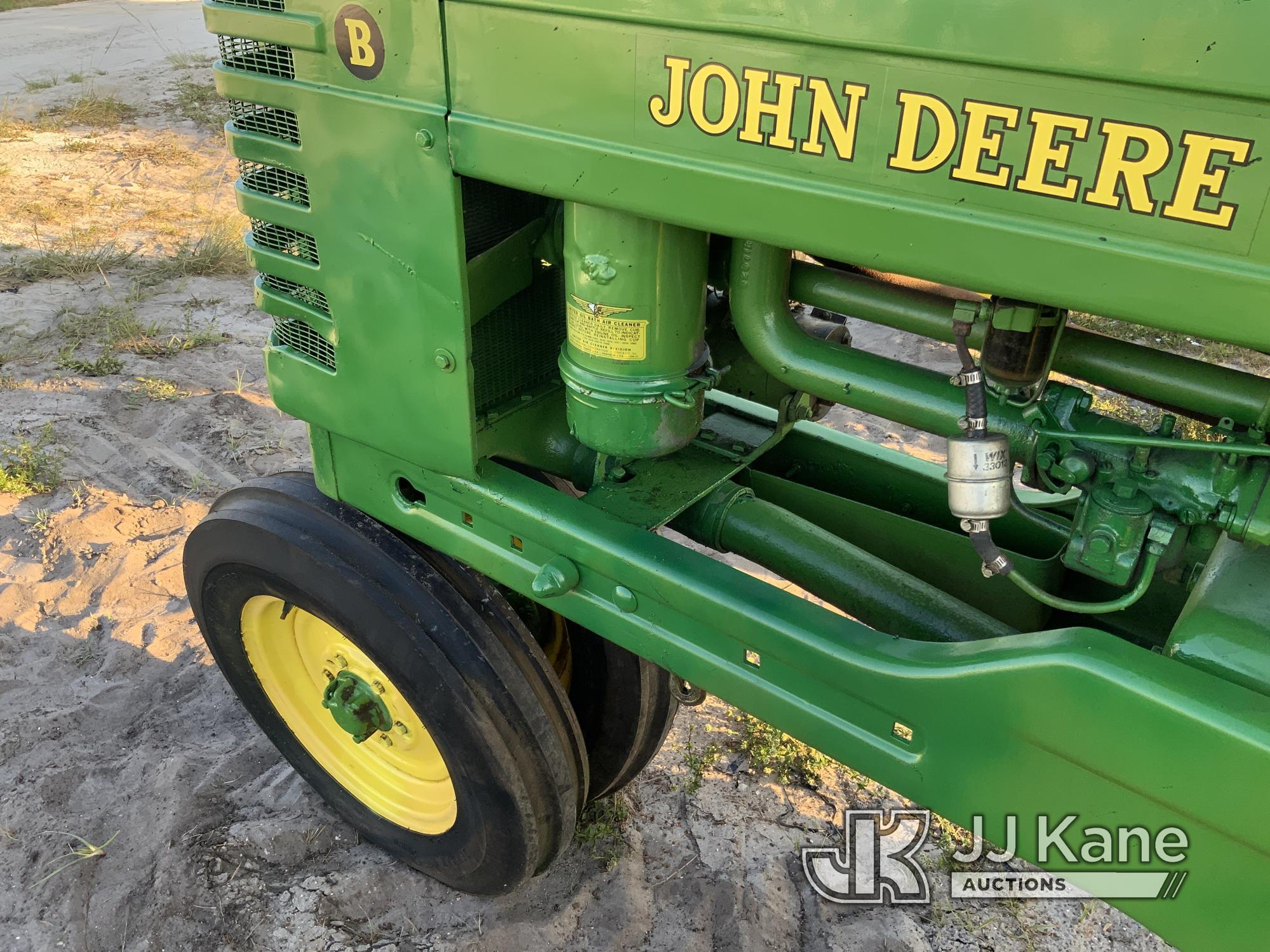 (Westlake, FL) 1948 John Deere Model B Utility Tractor Not Running, Condition Unknown.  (Seller Stat