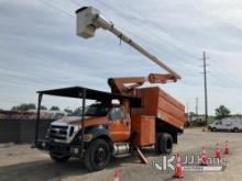 Altec LR756, Over-Center Bucket Truck mounted behind cab on 2013 Ford F750 Chipper Dump Truck Runs, 