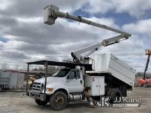 Altec LR756, Over-Center Bucket Truck mounted behind cab on 2013 Ford F750 Chipper Dump Truck Runs, 