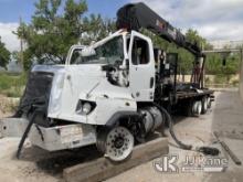 Hiab 335K-4, Hydraulic Truck Crane mounted behind cab on 2018 Freightliner 114SD Tri-Axle Flatbed/Ut