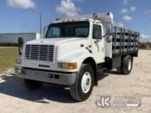 1998 International 4900 4X2 Stake Truck Runs & Moves) (Lift Gate Operates) (Paint Damage, Cracked Ho